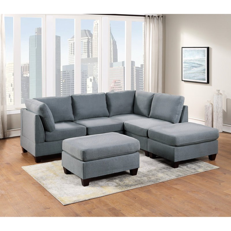 Canapé modulaire en lin gris avec 6 pièces pour un style modulaire et confortable