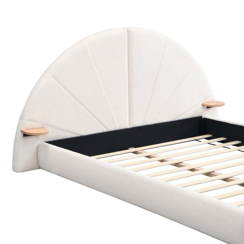 Unique Arched Boucle Bed With Small Table,Queen,Beige