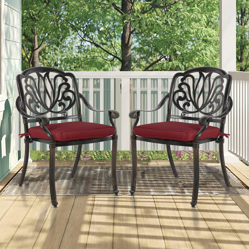 Chaise de patio empilable avec coussin, Bronze foncé, Rouge piment