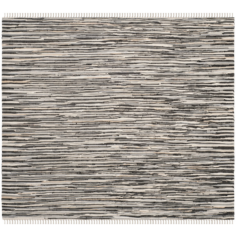 Fales Rag Rug Hand Woven Cotton Striped Rug, Square 6'