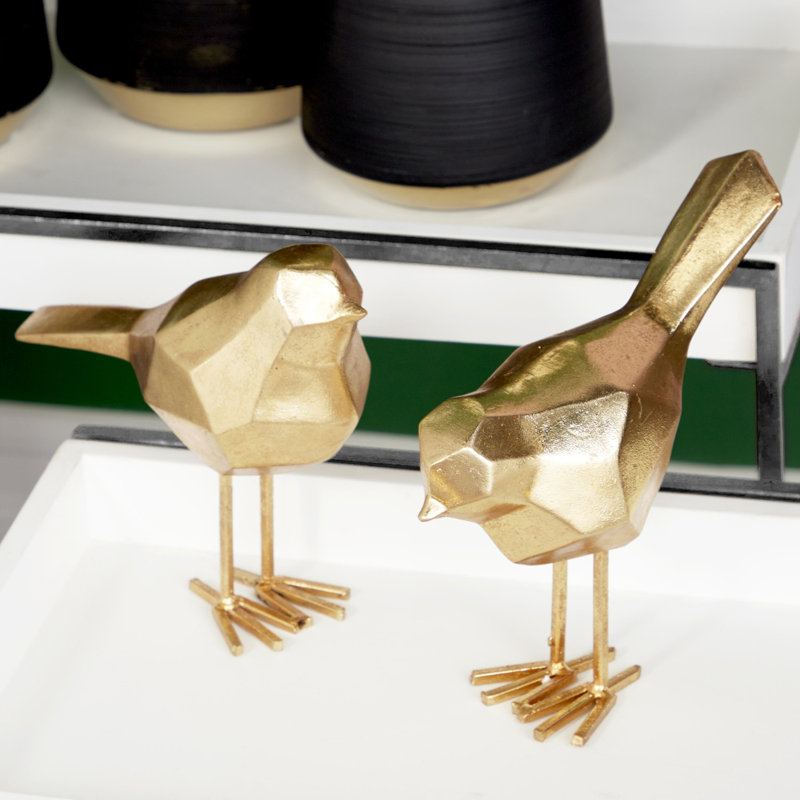 Glam Polystone Bird Decorative Sculpture with Origami Accents, Gold