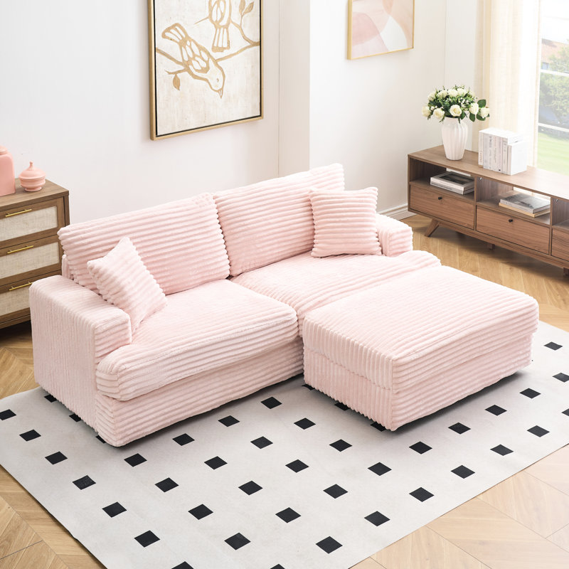 Fauteuil en velours côtelé 90,7 pouces de 90,07 pouces, pieds de rangement simples, quatre coussins, moderne pour la vie et le bureau, structure à ressorts, mousse à mémoire de forme avec support élastique pour la compression
