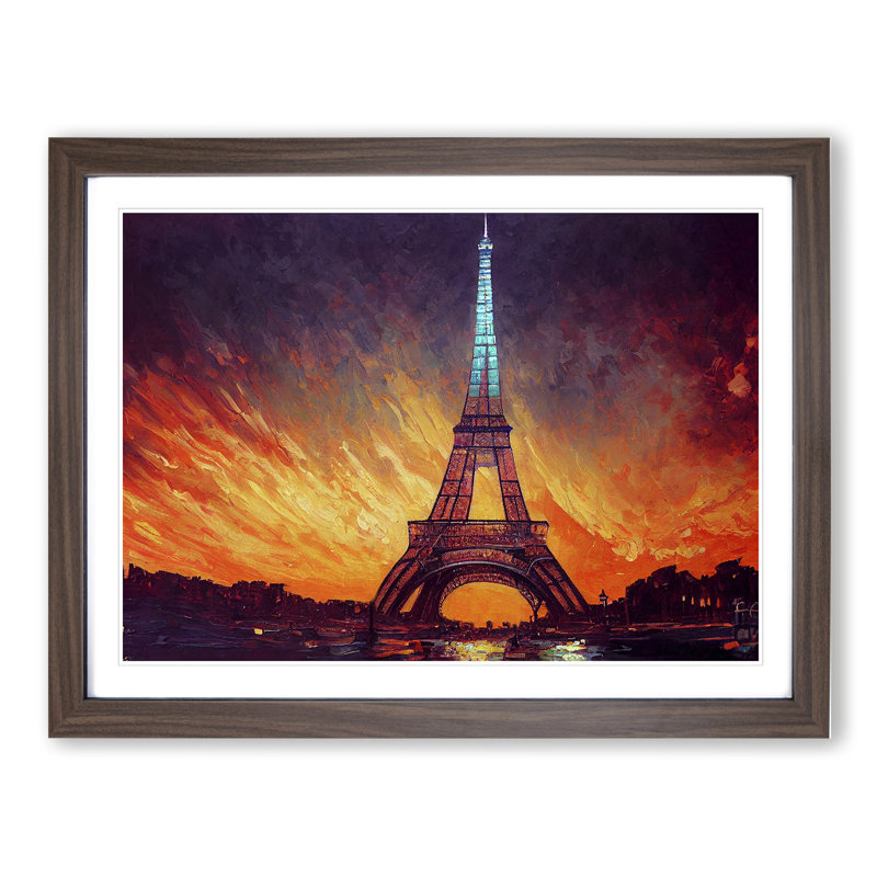 Eiffel Tower - Single Picture Frame Painting, 34cm H x 46cm W x 2cm D, Walnut