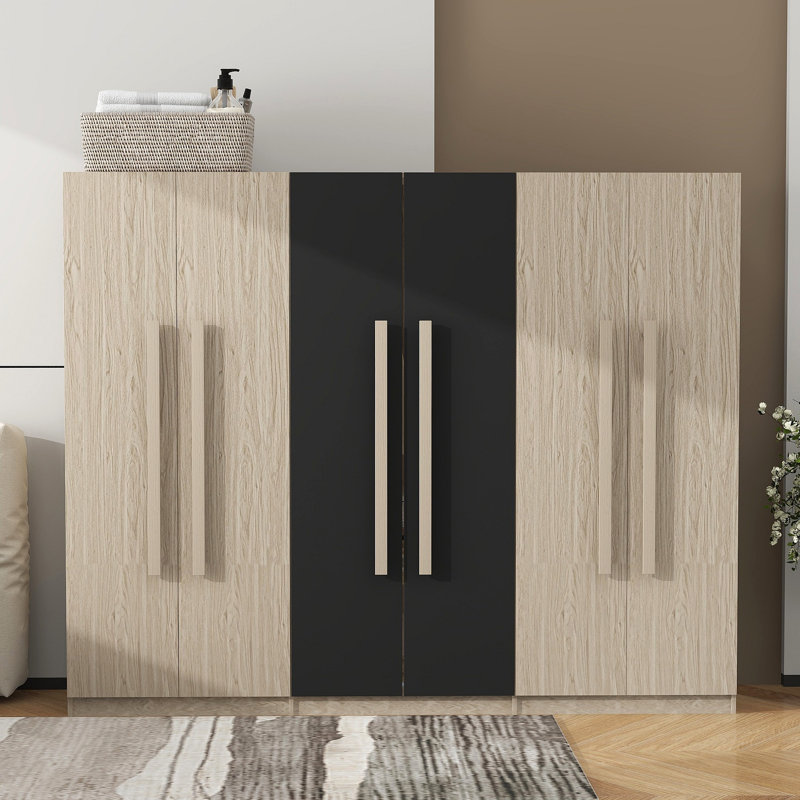 Rangement pour garde-robe en bois 6 portes pour la chambre à coucher, avec 2 tiroirs à l'intérieur