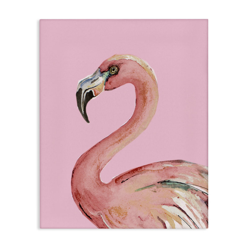 Art mural flamant rose sur toile par Patricia Pinto, H 30 po x l 24 po