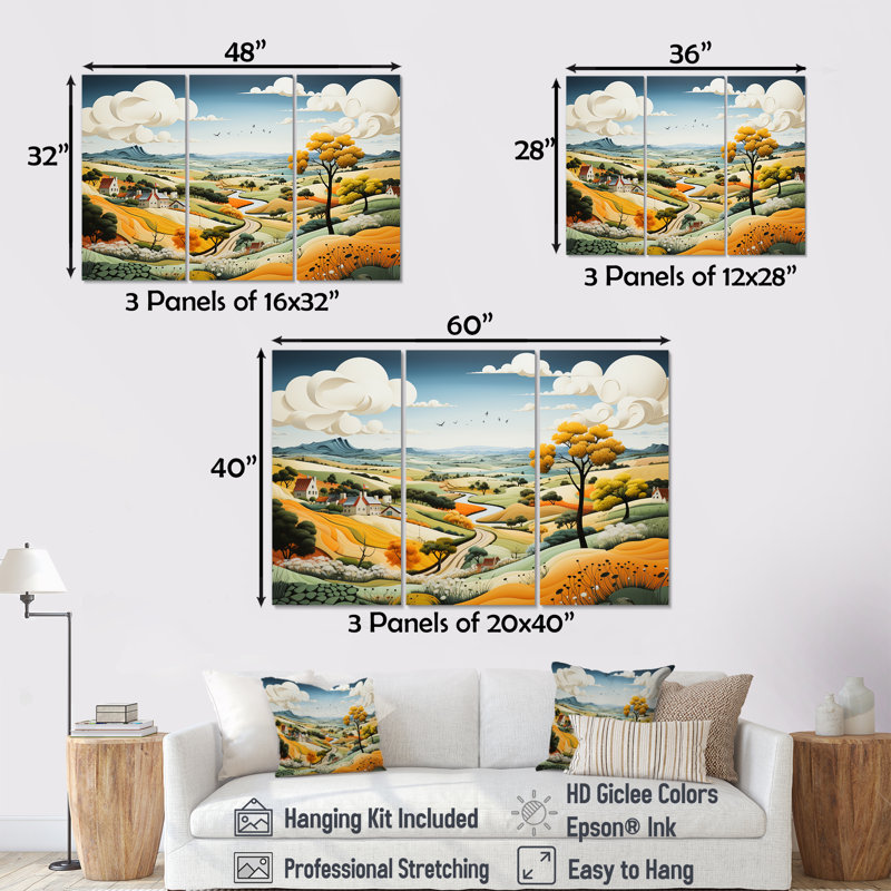 Ensemble de décoration murale champêtre De Stijl Lansdcape II, H 28 po x l 36 po x P 1 po, Toile tendue