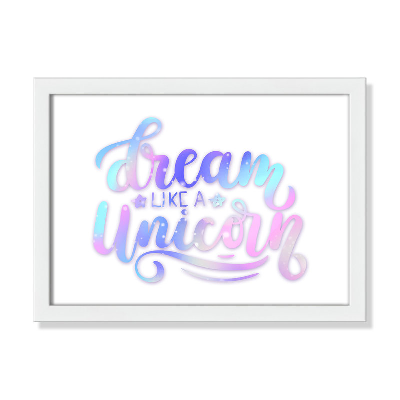 «Dream Like a Unicorn», impression sur papier, H 10 po x l 14 po x P 1,18 po, Encadré de boîte blanc