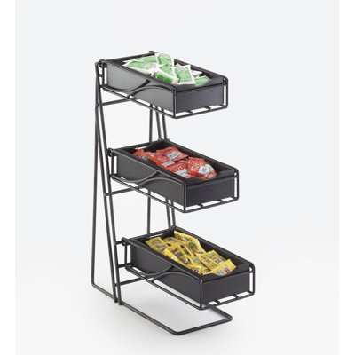 Cal-mil Platinum 3-tier Metal Flatware / Condiment Display With Faux Glass Bins In Midnight
