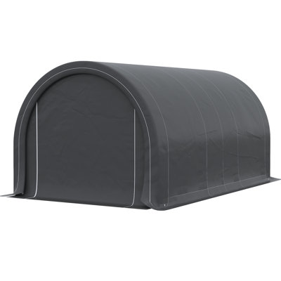 10' X 16' Portable Garage - Heavy Duty Carport Tent With Pe Canopy, Large Zippered Door For Car, Truck, Boat, Motorcycle, Bike, Garden Tools, Outdoor Jobs, Grey Entrance