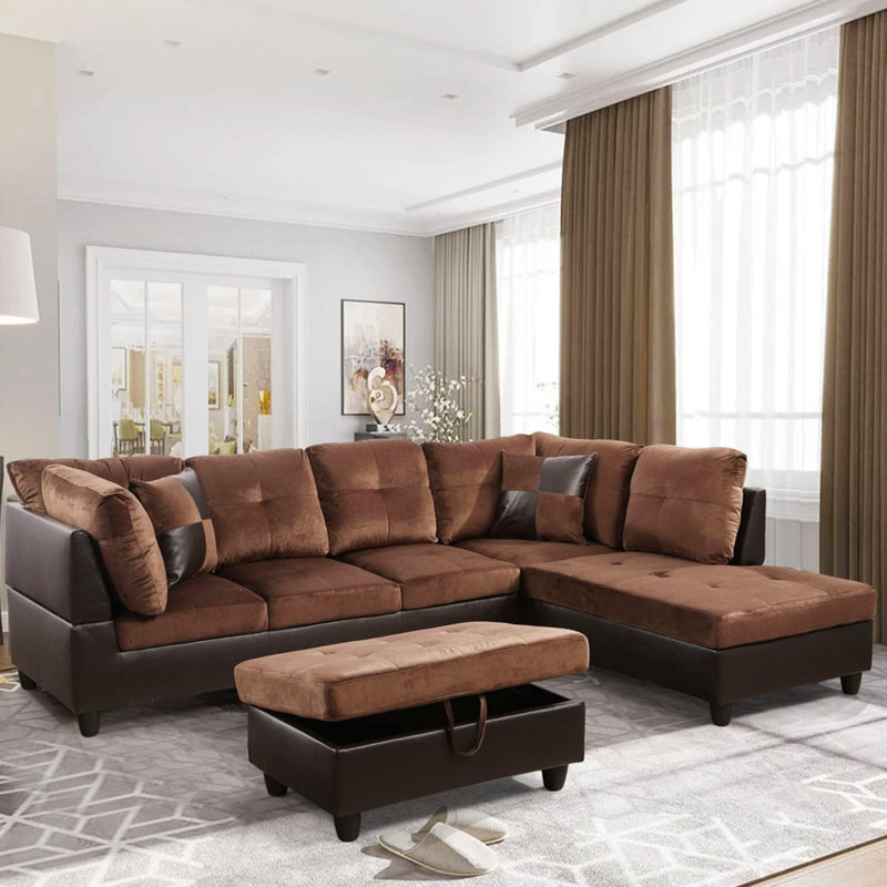 Canapé modulaire en L 103,5 po, Orienté vers la droite, Microfibres brunes