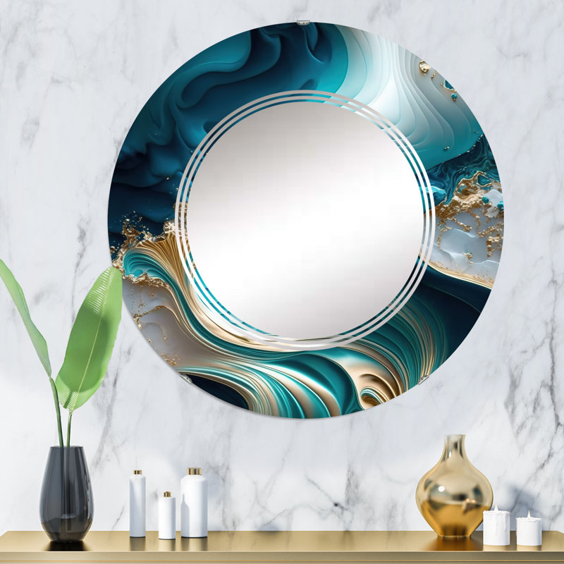 Pietrafesa Abstract Geode Turquoise III - Abstract Marble Wall Mirror, 32" x 32"