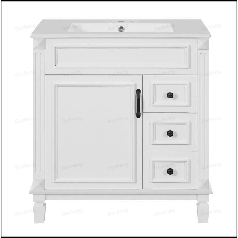 Meuble-lavabo 30 po avec lavabo en céramique et 2 tiroirs, Blanc