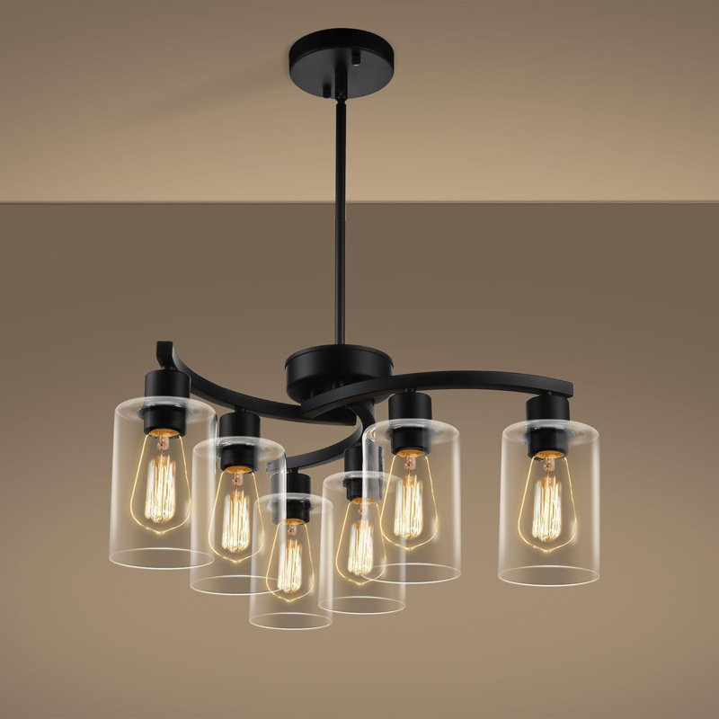 Lustre 6 lumières style campagne moderne noir