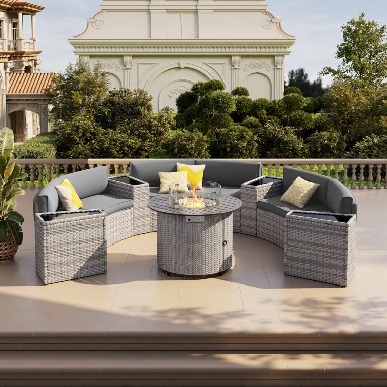 6 - Person Fully Assembled Curved Patio Conversation Set With Side Table