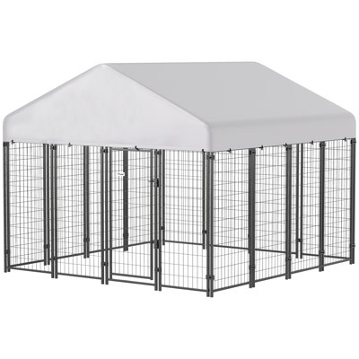 Enclos extérieur pour chien avec toit, 2,44 m x 2,44 m x 1,83 m, en grillage soudé robuste avec verrou anti-évasion