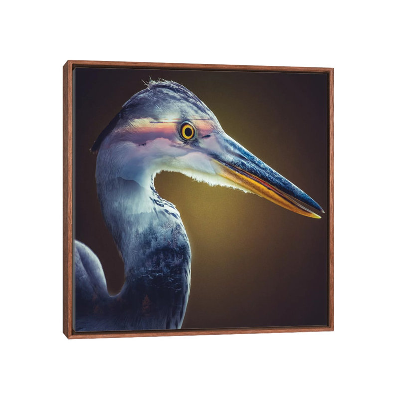 Crane by Paul Haag - Print on Canvas, 45.72 cm H x 45.72 cm W, Classic Brown Wood Framed