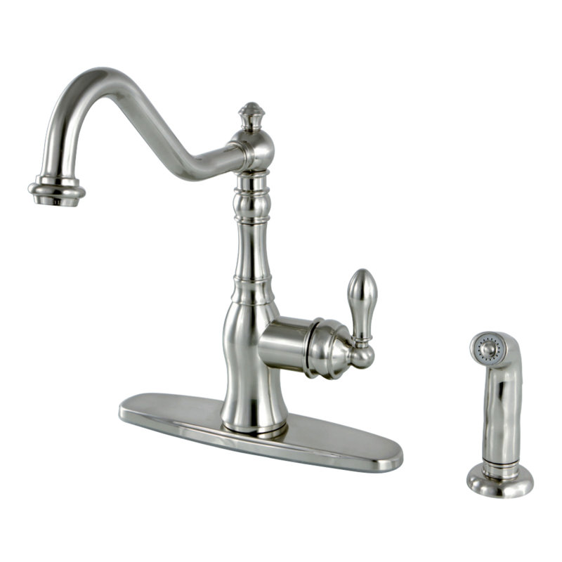 Kingston Brass American Classic Single-Handle Deck Mount Faucet, Brushed Nickel, With Spray
