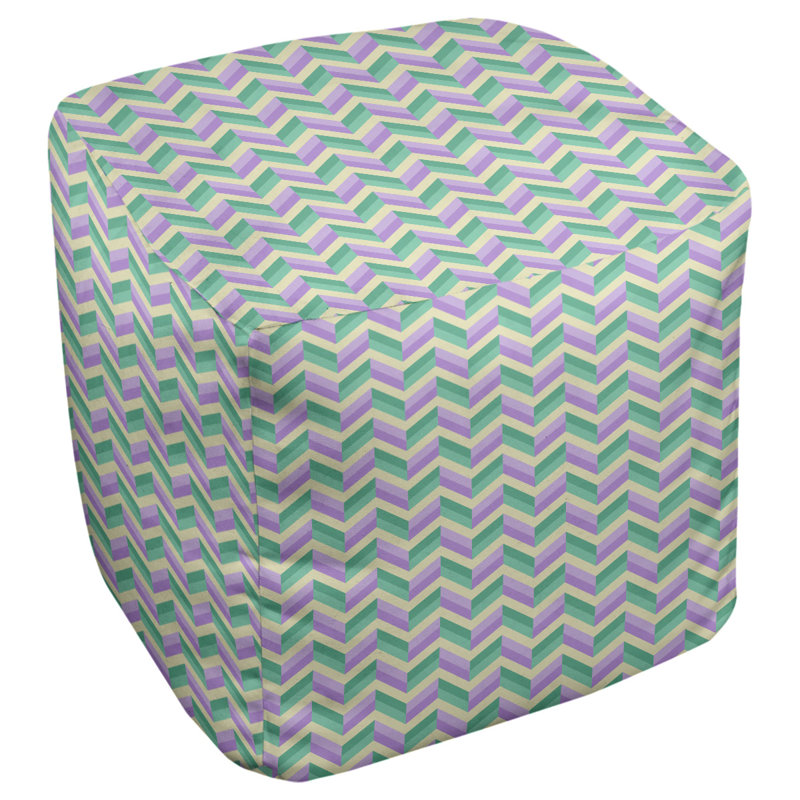 Repose-pieds cube à chevrons Leffel, H 19,5 po x L 117 po x P 20 po, Mauve / Vert / Jaune