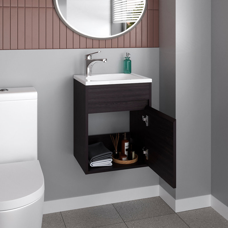 Furman Bathroom Vanity With Single Door And Open Shelf, Compact Freestanding Sink Base Cabinet, Black, Black