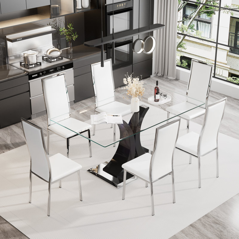 Ensemble de salle à manger moderne, Blanc, 7