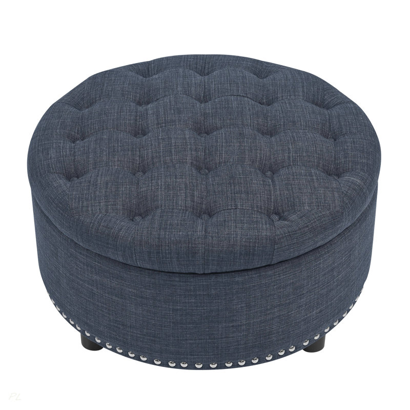 Tufted Storage Ottoman, Dark Blue
