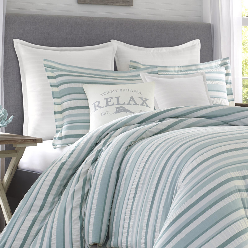 Tommy Bahama Clearwater Cay Blue Seersucker Cotton Duvet Cover Set