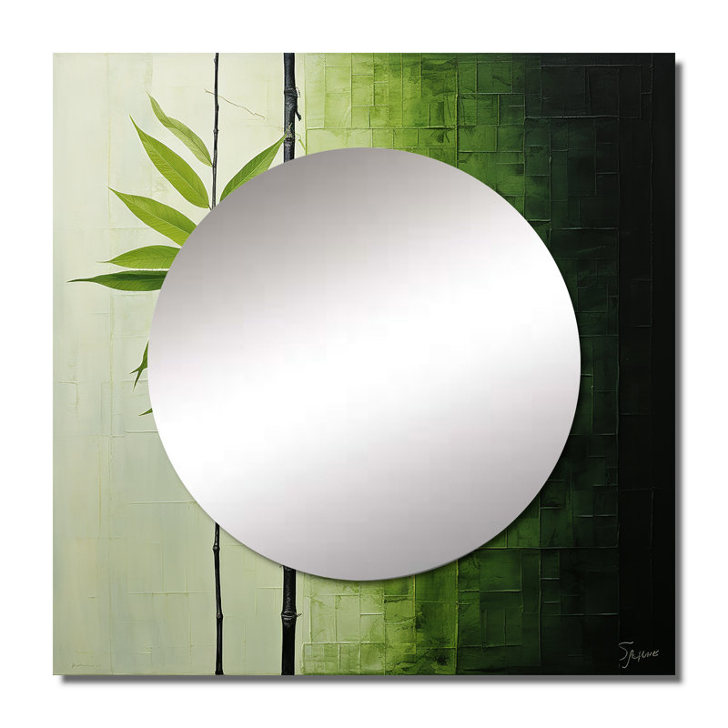 Alasca - Grand miroir carré vert à feuilles simples Collage III, 29 po x 29 po