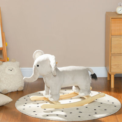 Cheval à bascule Qaba, animal à bascule pour enfants, chaise berçante éléphant avec sons réalistes, jouet en peluche pour les années 2-4, gris