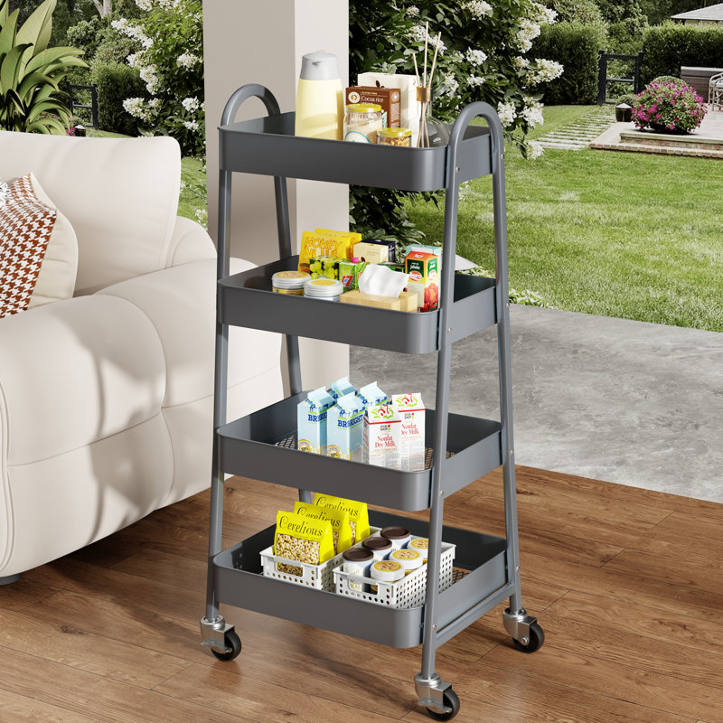 Chariot utilitaire mobile à 4 niveaux sous le bureau avec rangement en métal, Gris