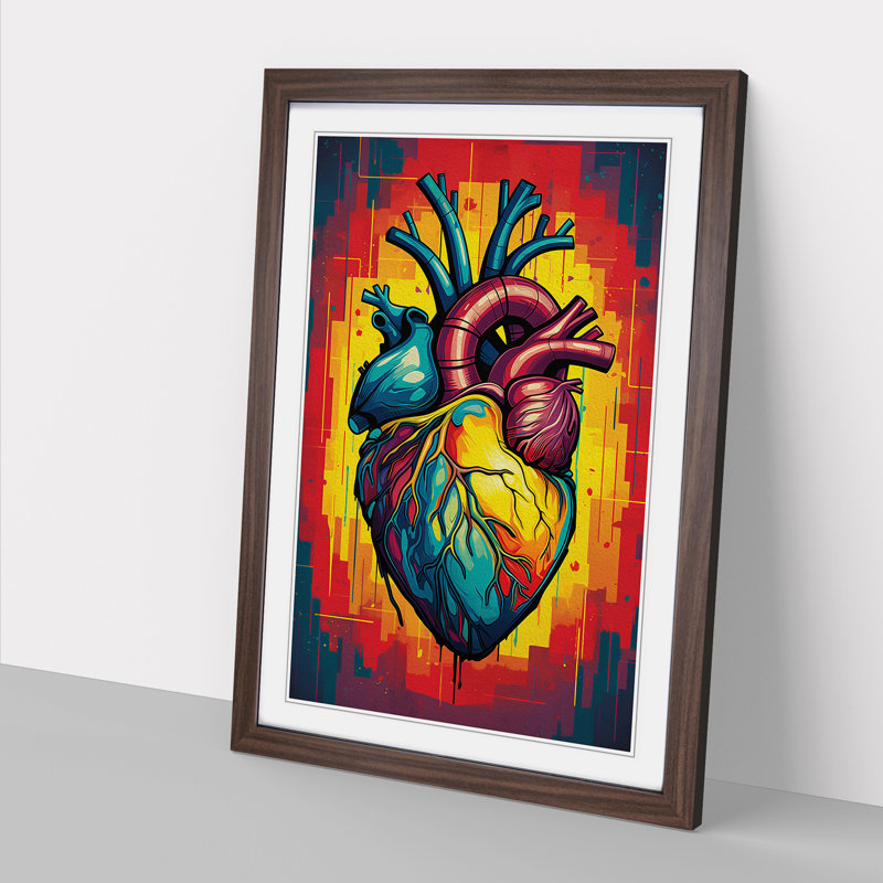 Anatomical Heart Pop Art - Framed Print, 64cm H x 46cm W, Walnut Framed