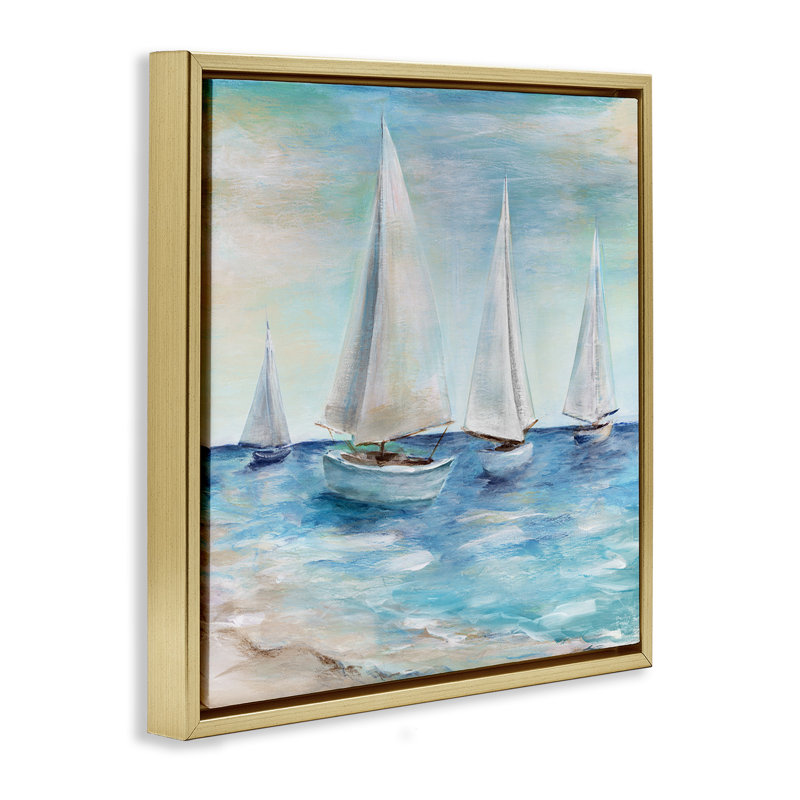 Voiliers flottant paisiblement, H 18 po x l 18 po, Cadre flottant métallique doré