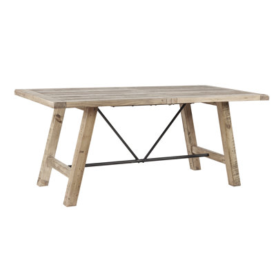 Aya Pine Solid Wood Top Metal Base Dining Table