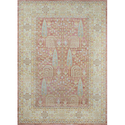 Tapis rose / beige en polyester tissé à la machine Foxley
