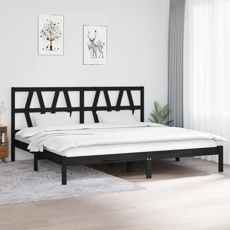 Bed Frame Solid Wood, Grey, 200 x 200 cm