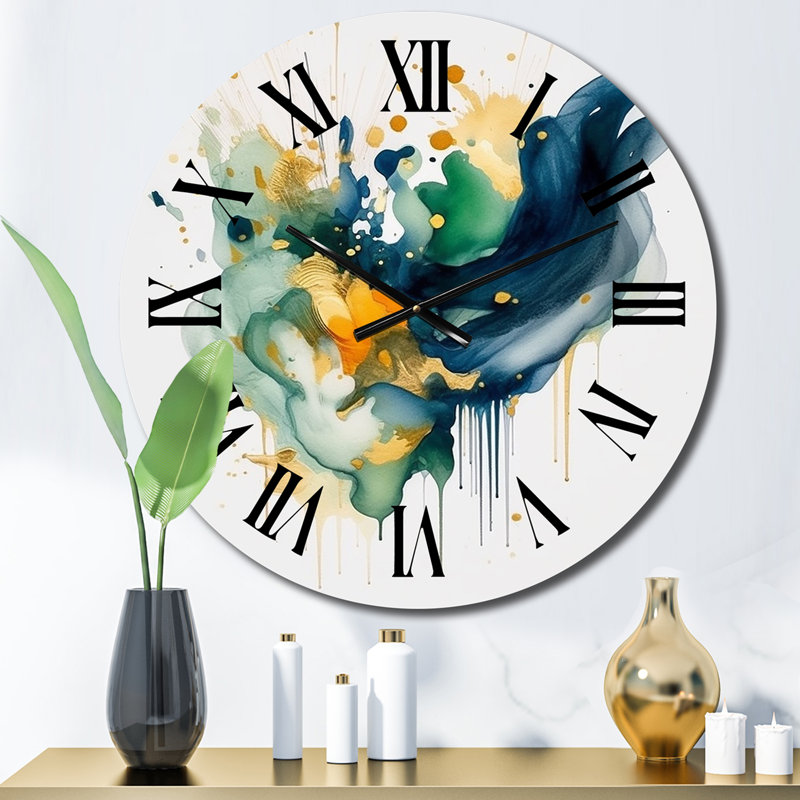 Horloge murale bleu foncé turquoise et coups d'or IV - Fractals, Moyenne