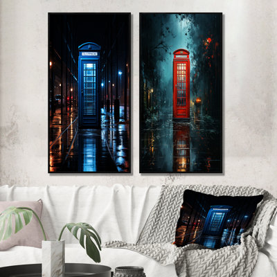 «Blue Téléphone Booth Metropolitan Solitude», 2 pièces sur toile