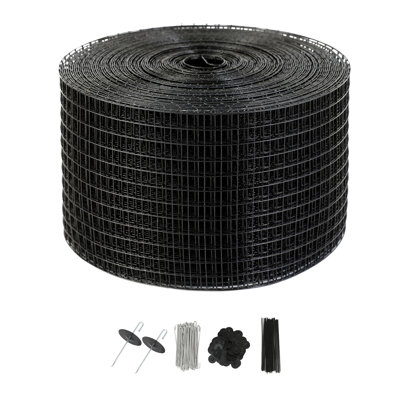 8in x 100ft Solar Panel Bird Guard Critter Guard Wire Mesh Roll 1/2in Mesh PVC Coated Steel with 70pcs Stainless Steel Fasteners 1 Piece Black