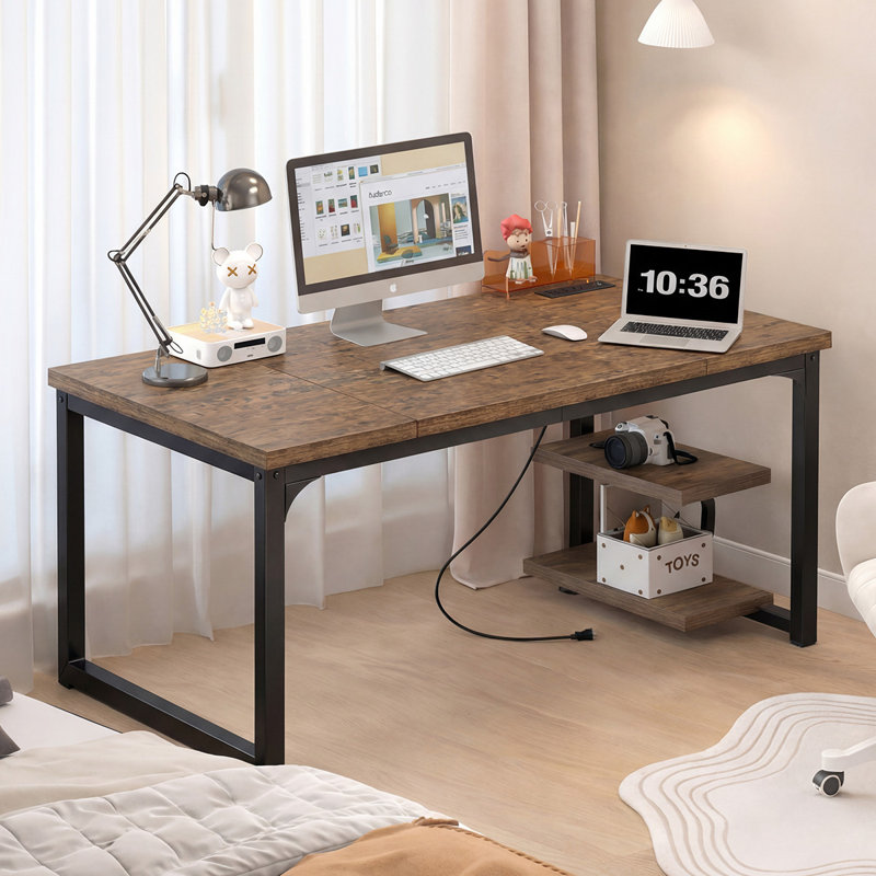 55 Inch Desk With Power Outlets & Usb-C, Deeper & Thicker Desktop, Robust Metal Tubes, Computer Desk, Heavy Duty Office Desk, Work Gaming Desk For Home Office