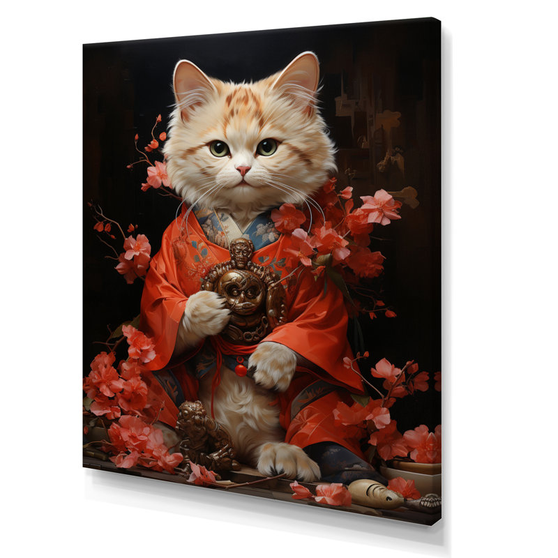 Uzay " Japon Art Waving Manekineko I ", Wrapped Canvas, 32" H x 24" W x 1" D