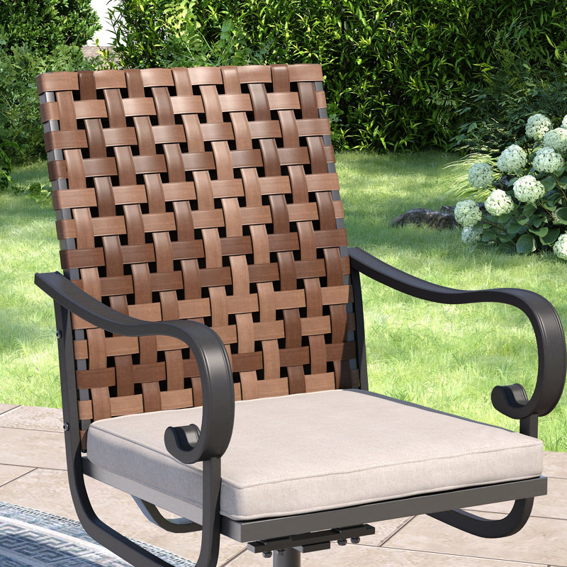 6-Person 50" Round Outdoor Dining Set With Cushioned Swivel PE Rattan Dining Chair, Gray