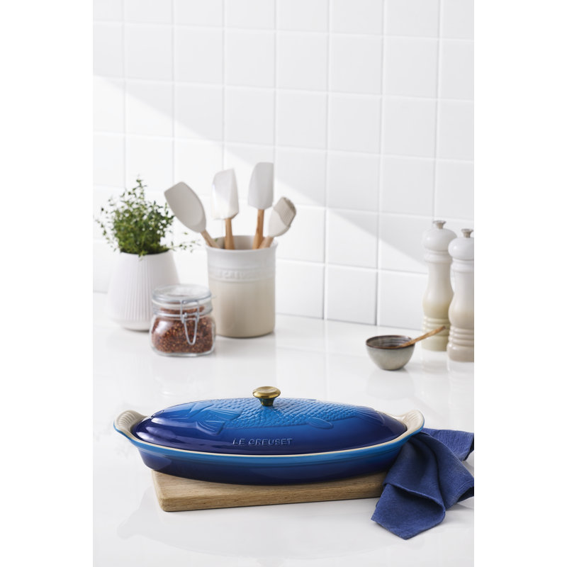 Le Creuset Stoneware Heritage Fish Baker, 1.7 Qt. - Cerise, Blue