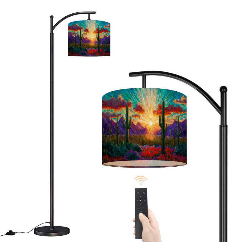 Lampe sur pied à arc avec abat-jour ajustable surréel désert Sunset Home Decor Saguaro Vibrant Flowers Lamp Lamping