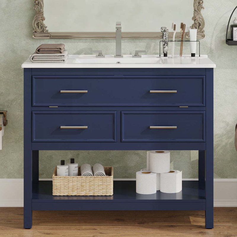 36" Bathroom Vanity with Ceramic Sink, Blue