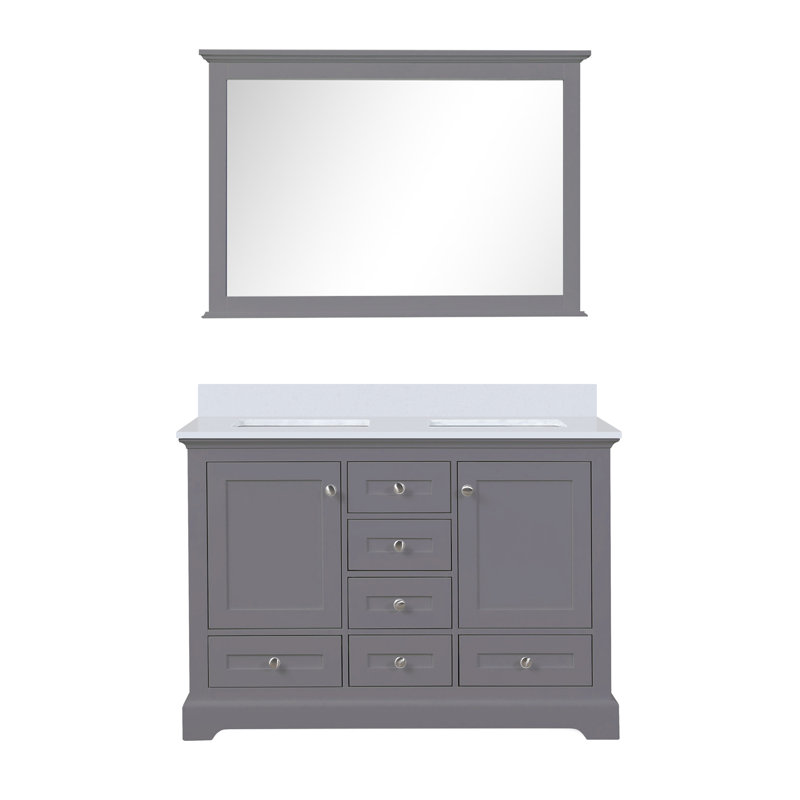 Meuble-lavabo double l 48 po x P 22 po Dukes et miroir 46 po, Gris foncé, Quartz blanc