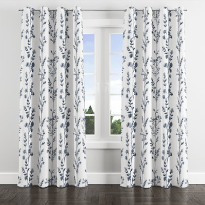 Country Farmhouse Blackout Curtains - Blue Botanical Toile Grommet Curtain - 1 Panel