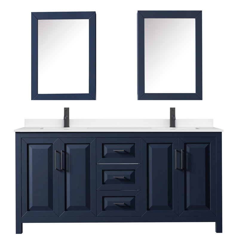 Daria 72'' W Vanity, Blue, Matte Black, White Quartz
