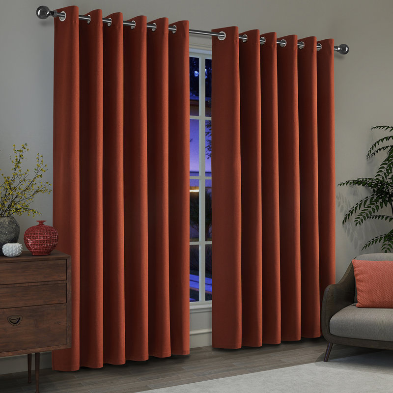 Luxurious A28 Linen Blackout Eyelet Curtains (Set of 2), 168cm Width x 183cm Drop, Rust