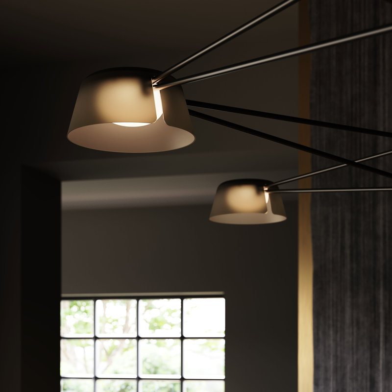 Ray 6 - Light LED Chandelier, Warm Gray, Oxide Red