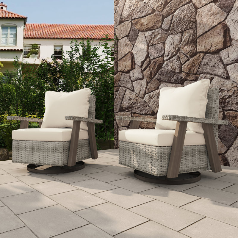 Lauma Outdoor Swivel Lounge Chair（Set of 2）, Beige