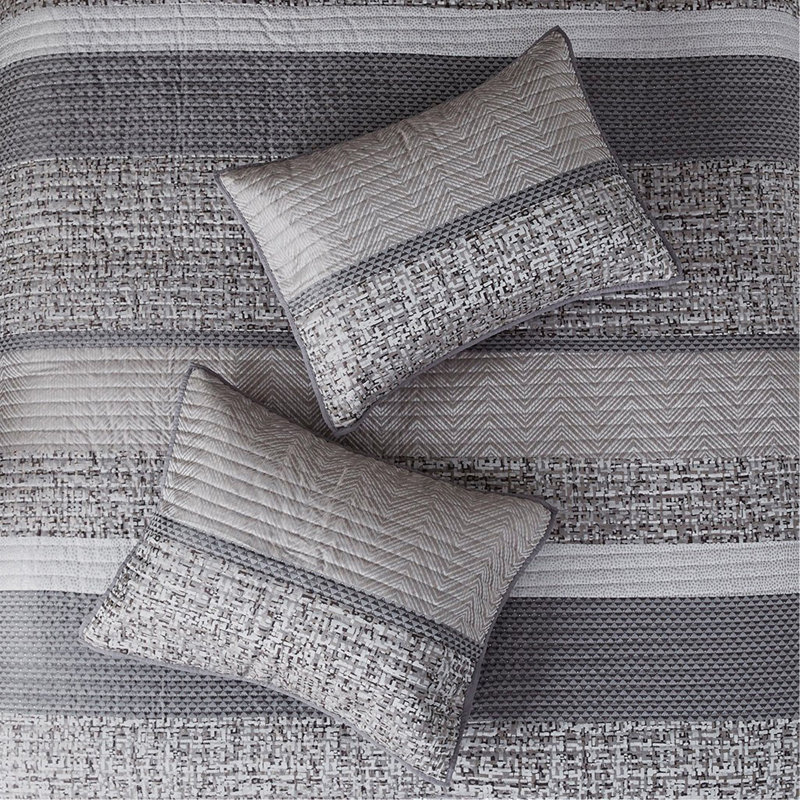 Ensemble de courtepointe réversible en jacquard 6 pièces avec coussins décoratifs gris / taupe